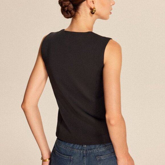 *NWT Commense V-Neck Buttoned Vest Button top Women MEDIUM (Size 6) BLACK - Picture 3 of 10